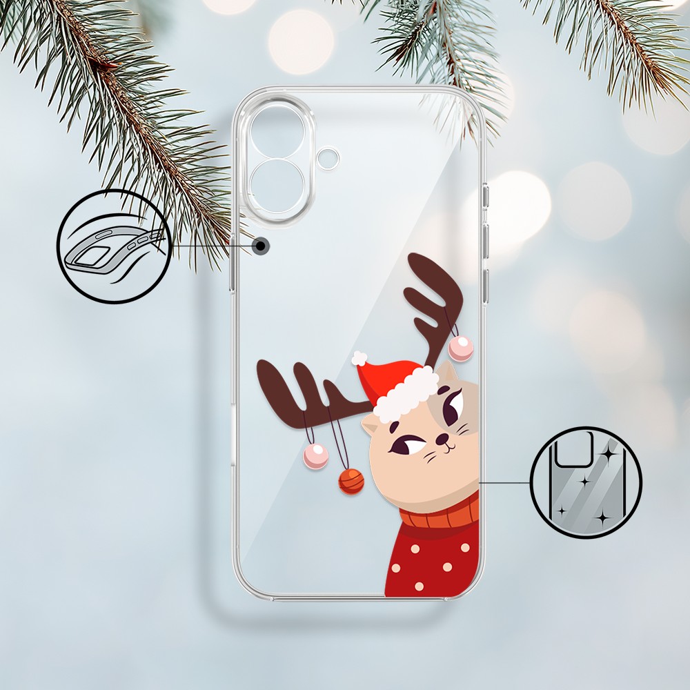 Etui do iPhone 17, kotek przebrany za reniferka, przeźroczyste (2)