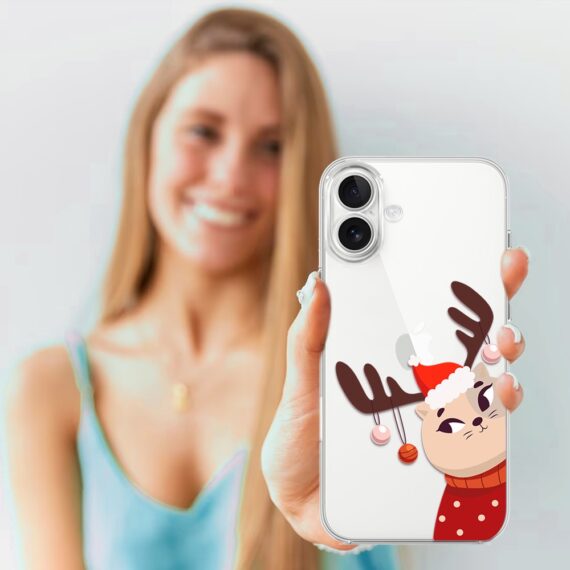 Etui do iPhone 17, kotek przebrany za reniferka, przeźroczyste (5)