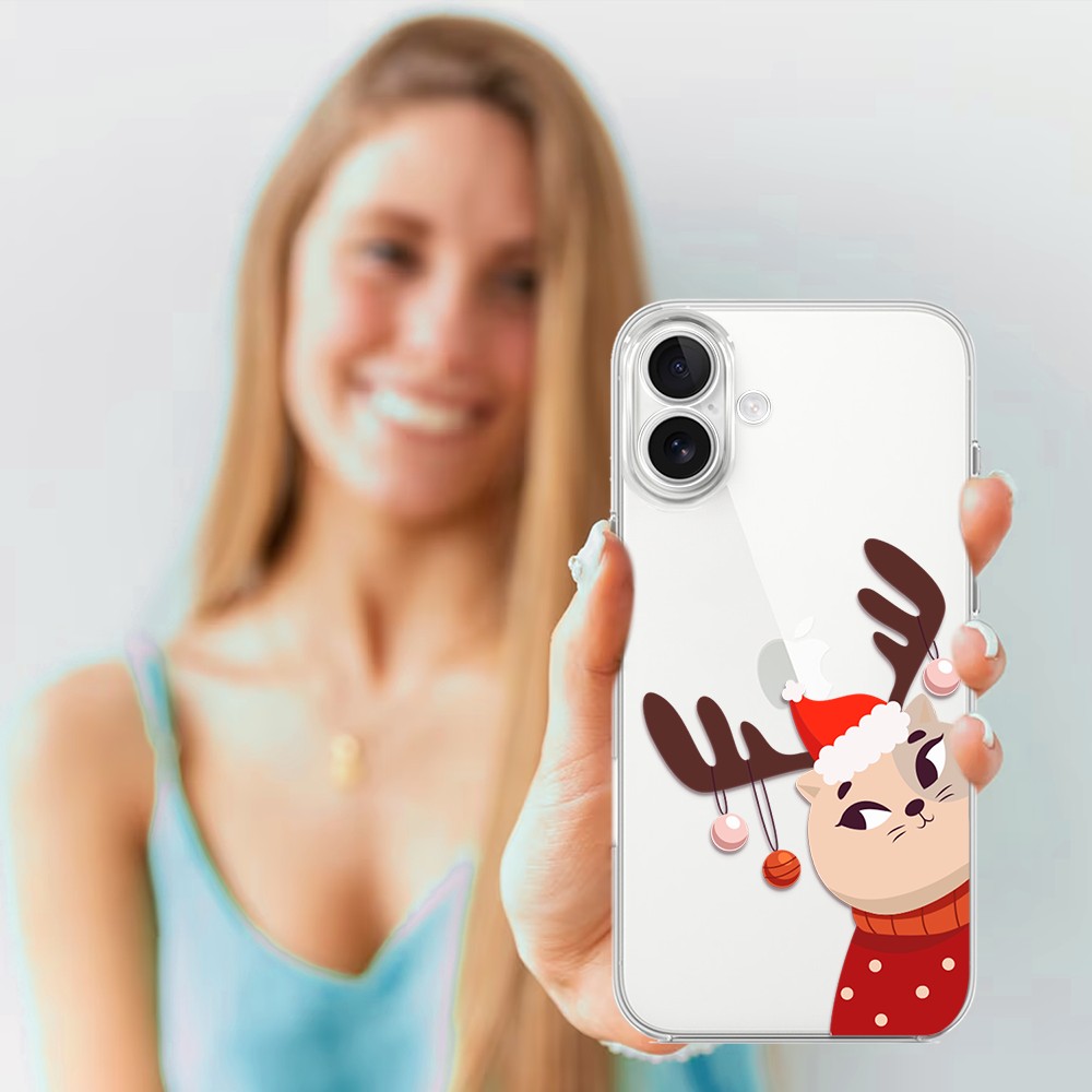 Etui do iPhone 17, kotek przebrany za reniferka, przeźroczyste (5)