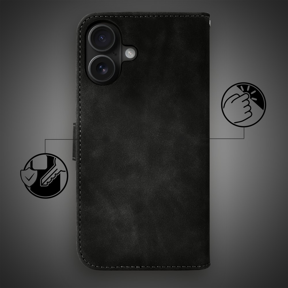 Etui do iPhone 17 książkowe Velvet Touch, aksamitne, portfelowe z zamknięciem, czarne (4)