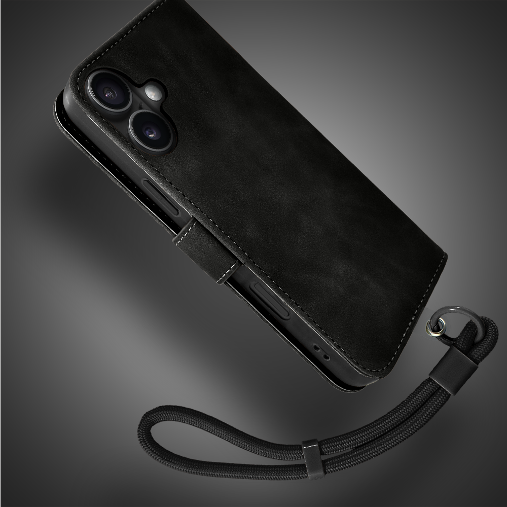 Etui do iPhone 17 książkowe Velvet Touch, aksamitne, portfelowe z zamknięciem, czarne (6)