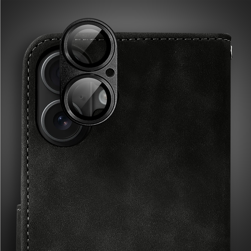 Etui do iPhone 17 książkowe Velvet Touch, aksamitne, portfelowe z zamknięciem, czarne (9)