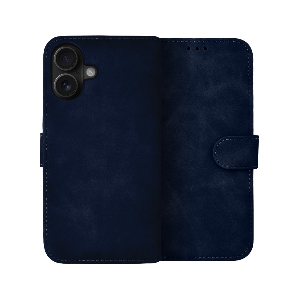 Etui do iPhone 17 książkowe Velvet Touch, aksamitne, portfelowe z zamknięciem, granatowe (1)