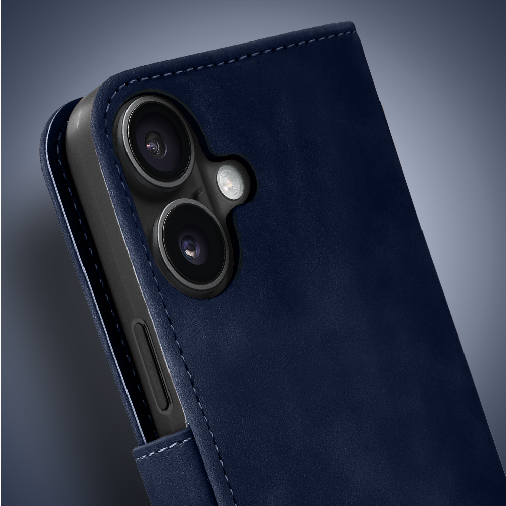 Etui do iPhone 17 książkowe Velvet Touch, aksamitne, portfelowe z zamknięciem, granatowe (7)