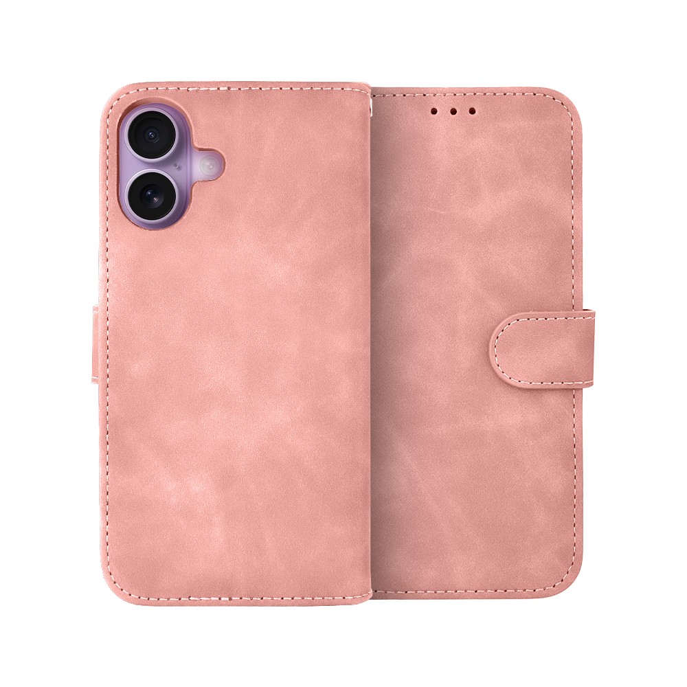 Etui do iPhone 17 książkowe Velvet Touch, aksamitne, portfelowe z zamknięciem, różowe (1)