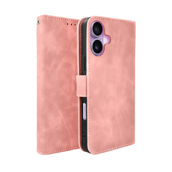 Etui do iPhone 17 książkowe Velvet Touch, aksamitne, portfelowe z zamknięciem, różowe (3)
