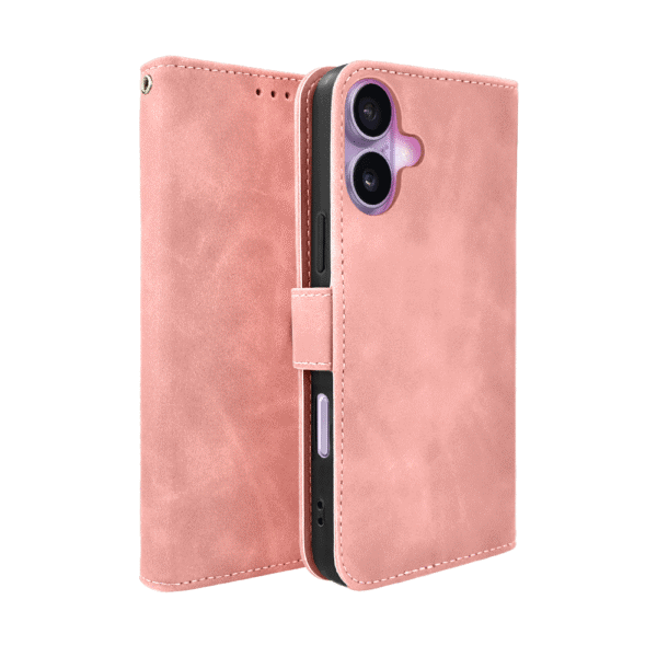 Etui do iPhone 17 książkowe Velvet Touch, aksamitne, portfelowe z zamknięciem, różowe