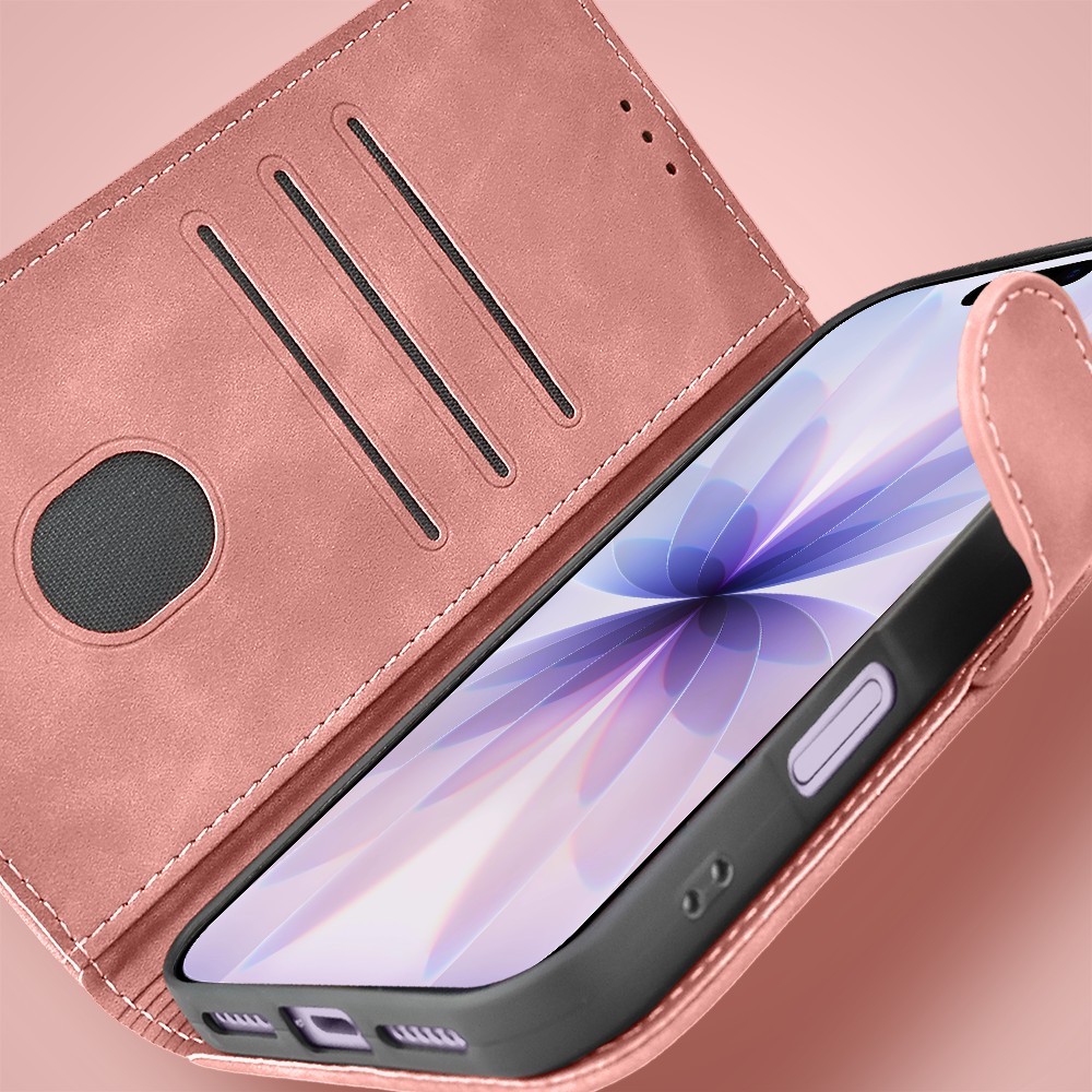 Etui do iPhone 17 książkowe Velvet Touch, aksamitne, portfelowe z zamknięciem, różowe (5)