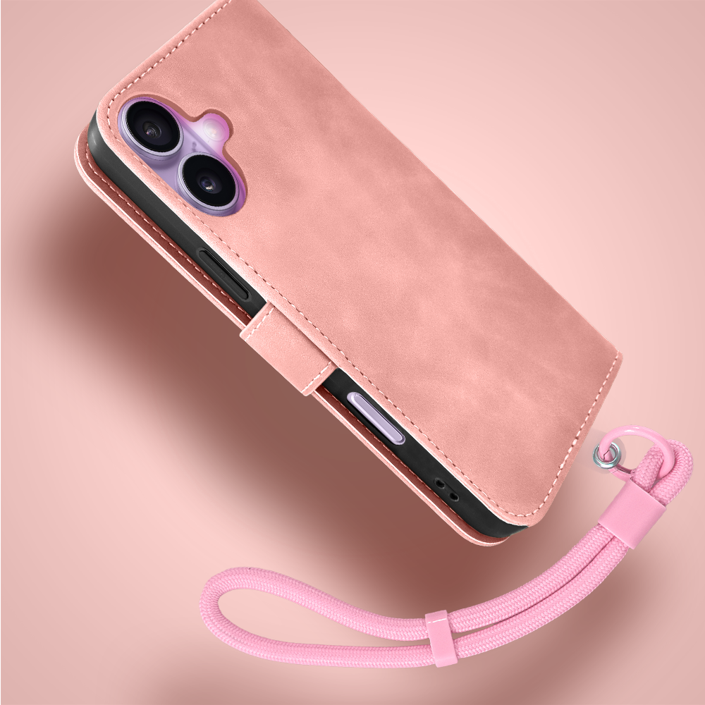 Etui do iPhone 17 książkowe Velvet Touch, aksamitne, portfelowe z zamknięciem, różowe (6)