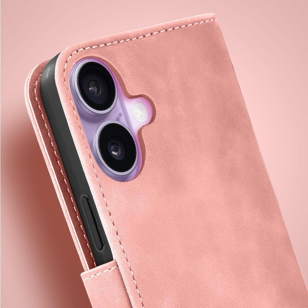Etui do iPhone 17 książkowe Velvet Touch, aksamitne, portfelowe z zamknięciem, różowe (7)