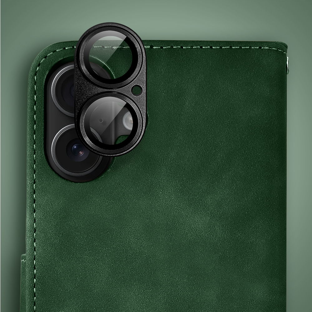 Etui do iPhone 17 książkowe Velvet Touch, aksamitne, portfelowe z zamknięciem, zielone (1)