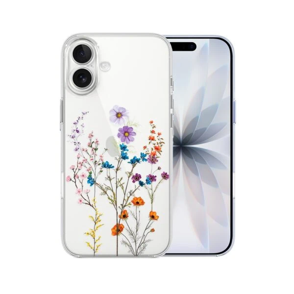 Etui do iPhone 17, kwiaty różnokolorowe, przeźroczyste