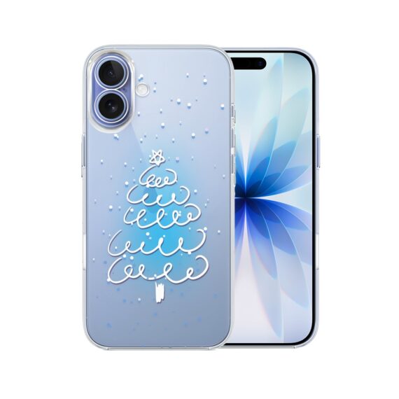 Etui do iPhone 17, malowana choinka na niebieskim świetle, przeźroczyste (1)