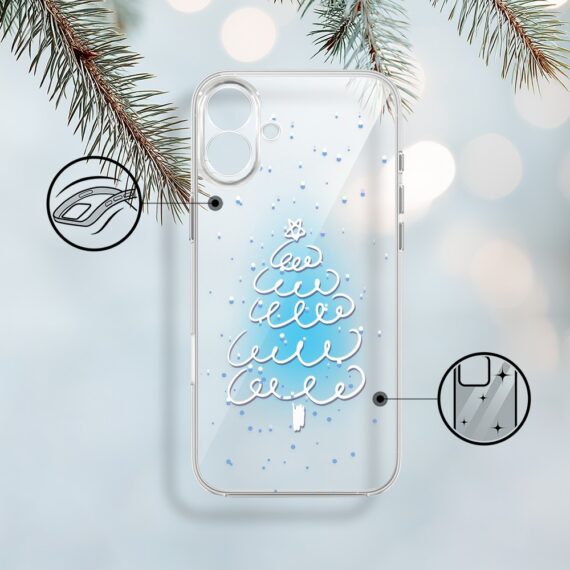 Etui do iPhone 17, malowana choinka na niebieskim świetle, przeźroczyste (3)