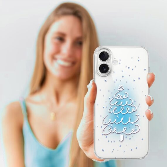 Etui do iPhone 17, malowana choinka na niebieskim świetle, przeźroczyste (6)