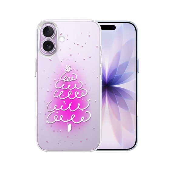 Etui do iPhone 17, malowana choinka na różowym świetle, przeźroczyste (1)