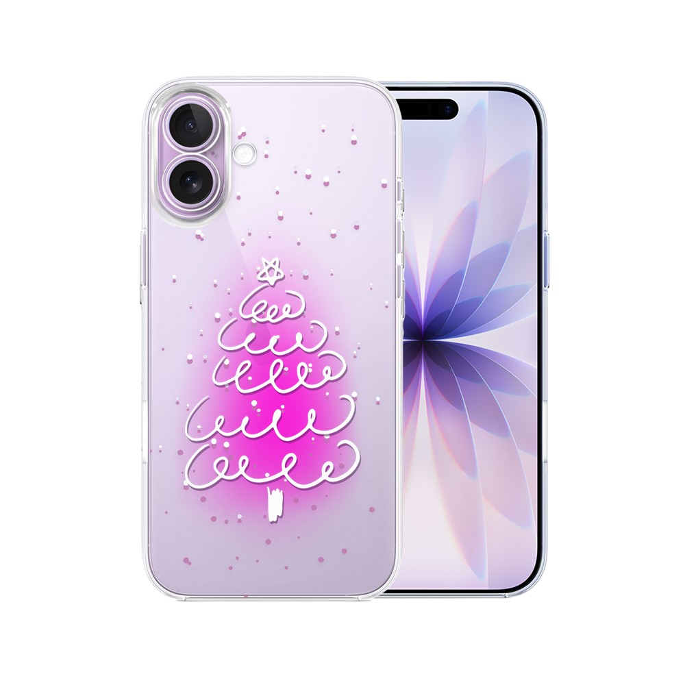Etui do iPhone 17, malowana choinka na różowym świetle, przeźroczyste