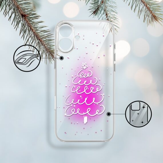 Etui do iPhone 17, malowana choinka na różowym świetle, przeźroczyste (2)