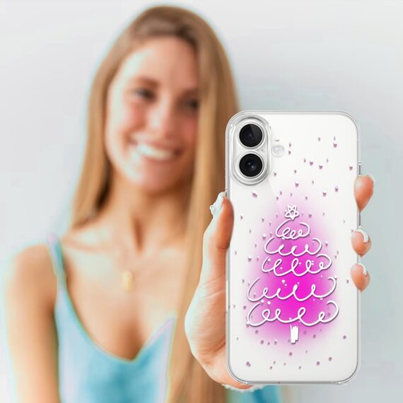Etui do iPhone 17, malowana choinka na różowym świetle, przeźroczyste (5)