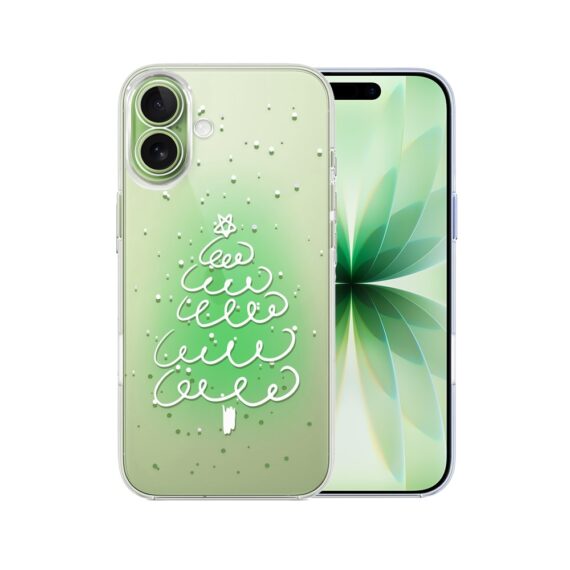 Etui do iPhone 17, malowana choinka na zielonym świetle, przeźroczyste (1)