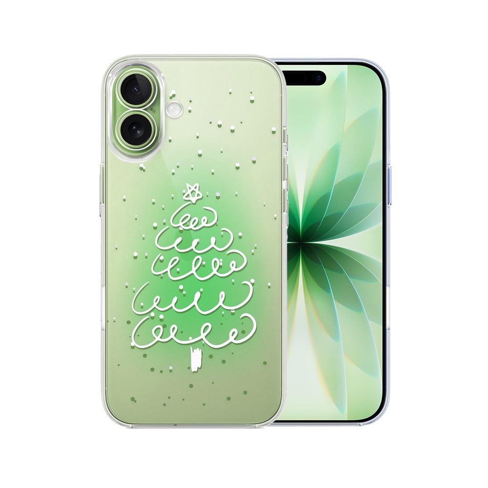 Etui do iPhone 17, malowana choinka na zielonym świetle, przeźroczyste