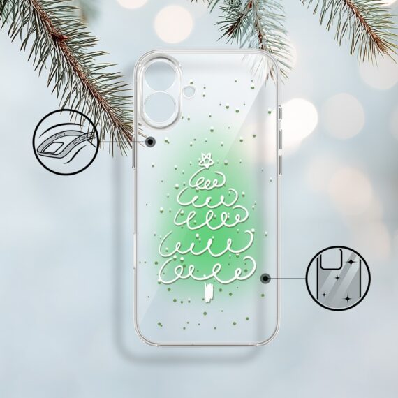 Etui do iPhone 17, malowana choinka na zielonym świetle, przeźroczyste (2)