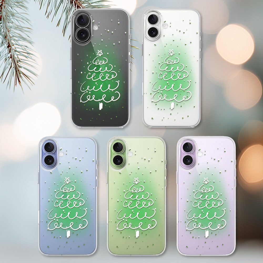 Etui do iPhone 17, malowana choinka na zielonym świetle, przeźroczyste (3)