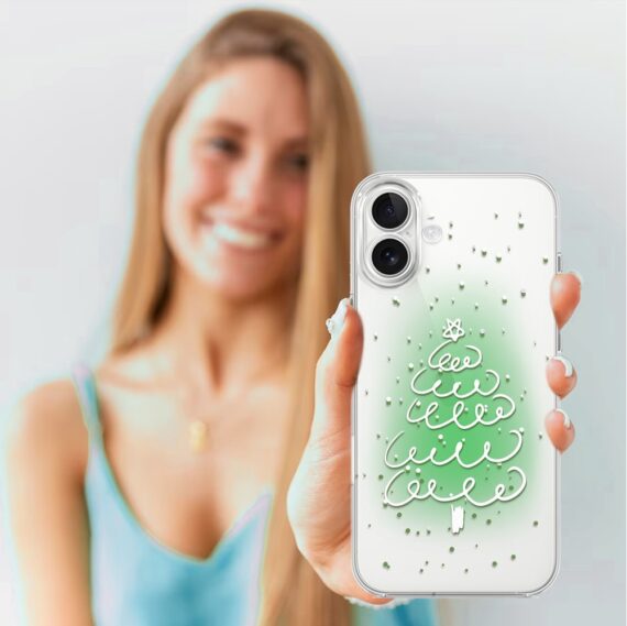 Etui do iPhone 17, malowana choinka na zielonym świetle, przeźroczyste (5)