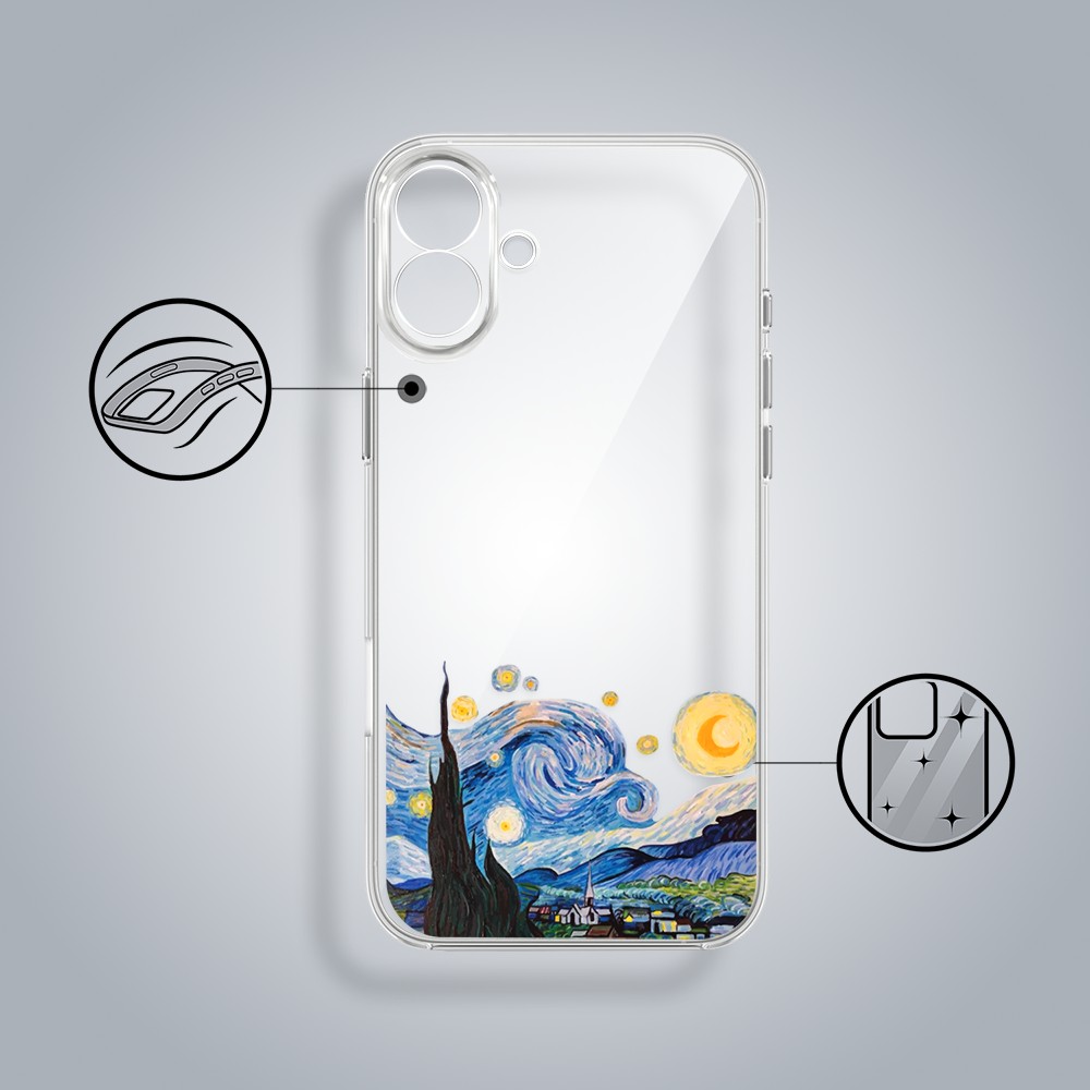 Etui do iPhone 17, obraz Van Gogh, przeźroczyste (4)