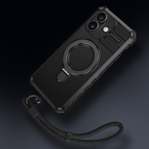 Etui do iPhone 17, pancerne, z osłoną aparatu i metalową podstawką MagSafe, czarne (3)