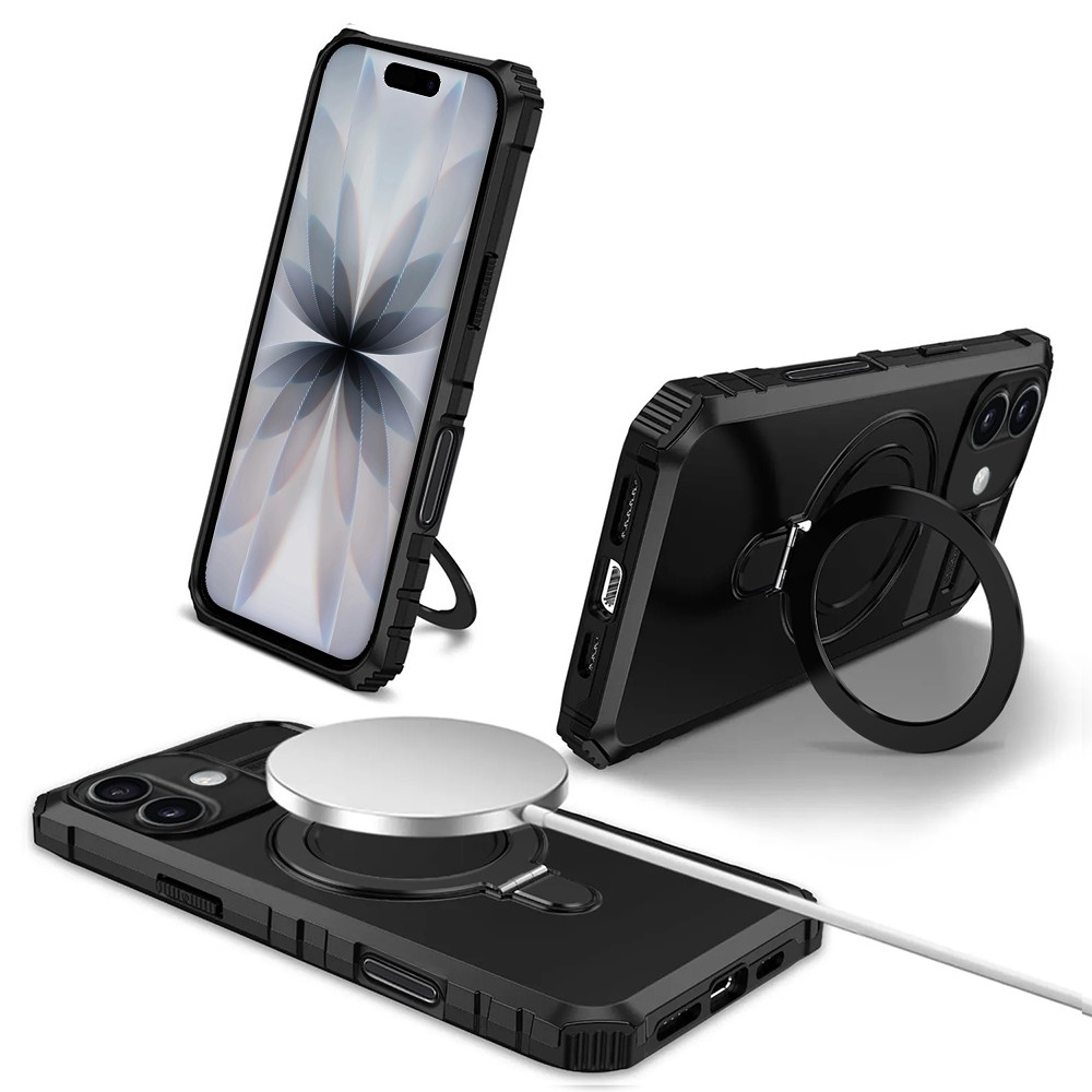 Etui do iPhone 17, pancerne, z osłoną aparatu i metalową podstawką MagSafe, czarne (4)
