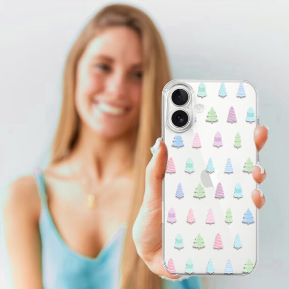 Etui do iPhone 17, pastelowe choinki, święta, przeźroczyste (3)