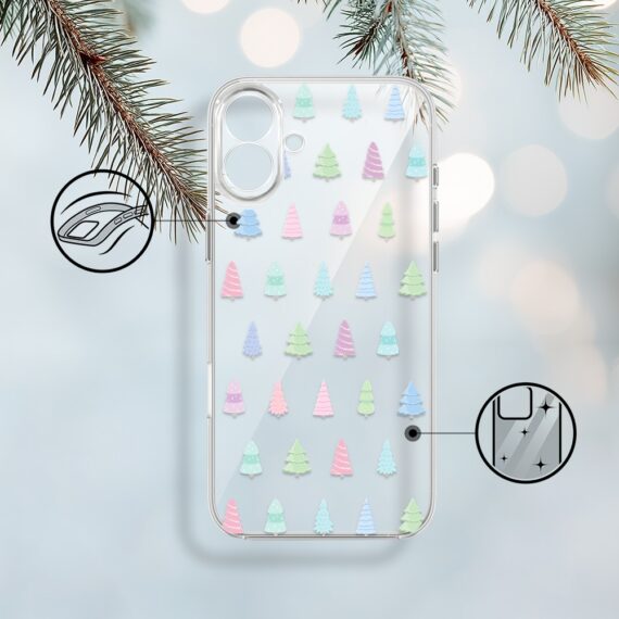 Etui do iPhone 17, pastelowe choinki, święta, przeźroczyste (6)
