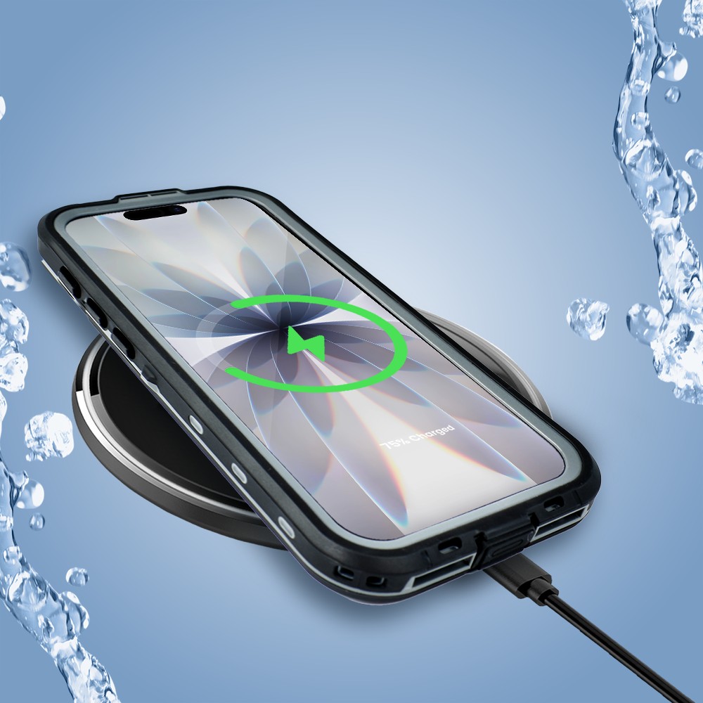 Etui do iPhone 17 wodoodporne z MagSafe, pancerne, przeźroczyste, czarne (7)