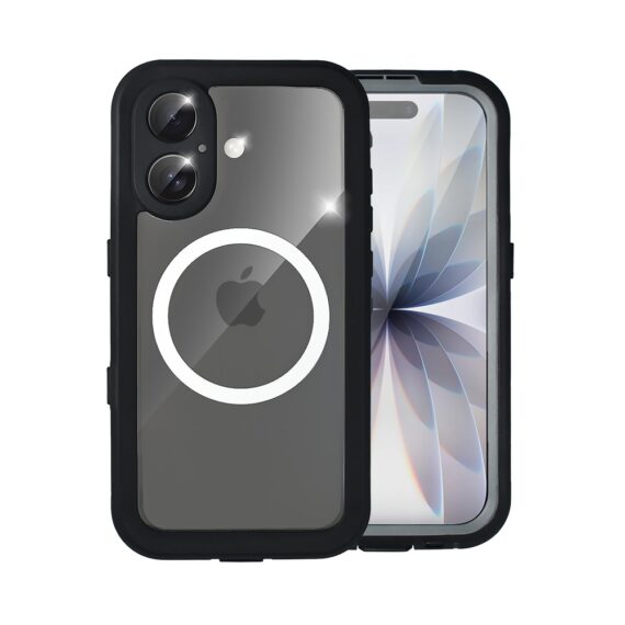 Etui do iPhone 17 wodoodporne z MagSafe, pancerne, przeźroczyste, czarne - poprawione (6)