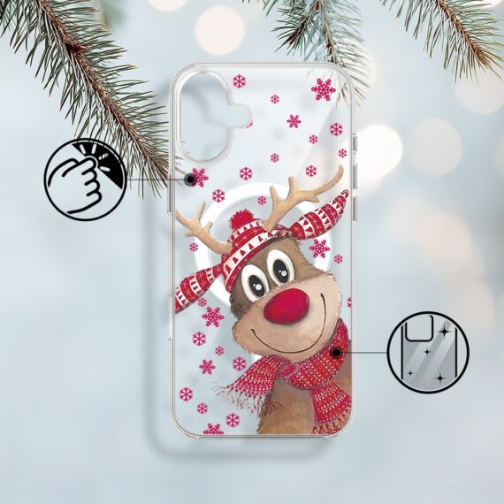 Etui do iPhone 17 z MagSafe, Merry Christmas świąteczny nadruk, renifer, przeźroczyste1