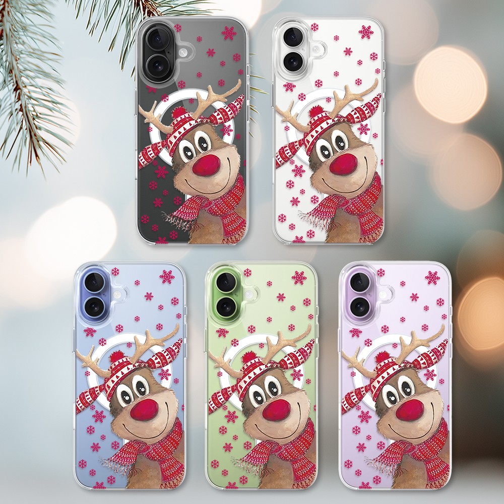Etui do iPhone 17 z MagSafe, Merry Christmas świąteczny nadruk, renifer, przeźroczyste2