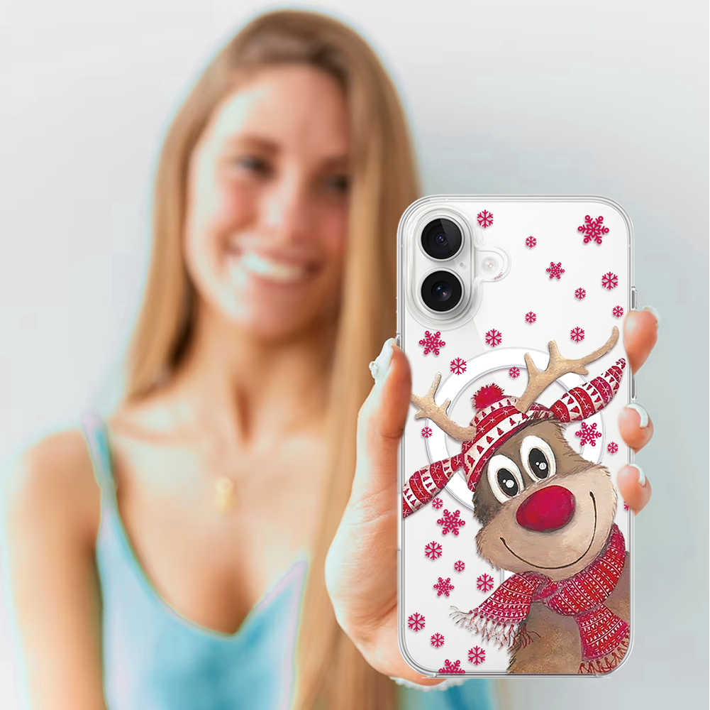 Etui do iPhone 17 z MagSafe, Merry Christmas świąteczny nadruk, renifer, przeźroczyste4