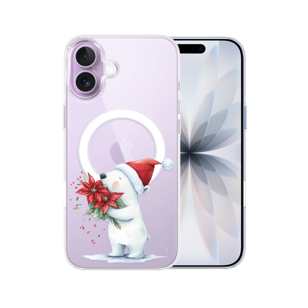 Etui do iPhone 17 z MagSafe, Przytulne święta, Miś świąteczny, przeźroczyste 17