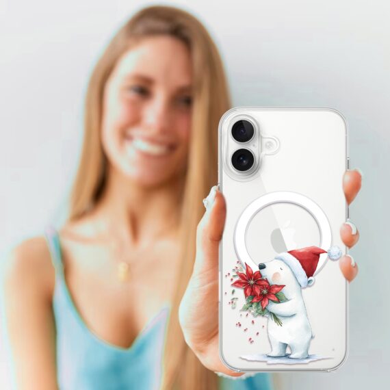 Etui do iPhone 17 z MagSafe, Przytulne święta, Miś świąteczny, przeźroczyste 17-4