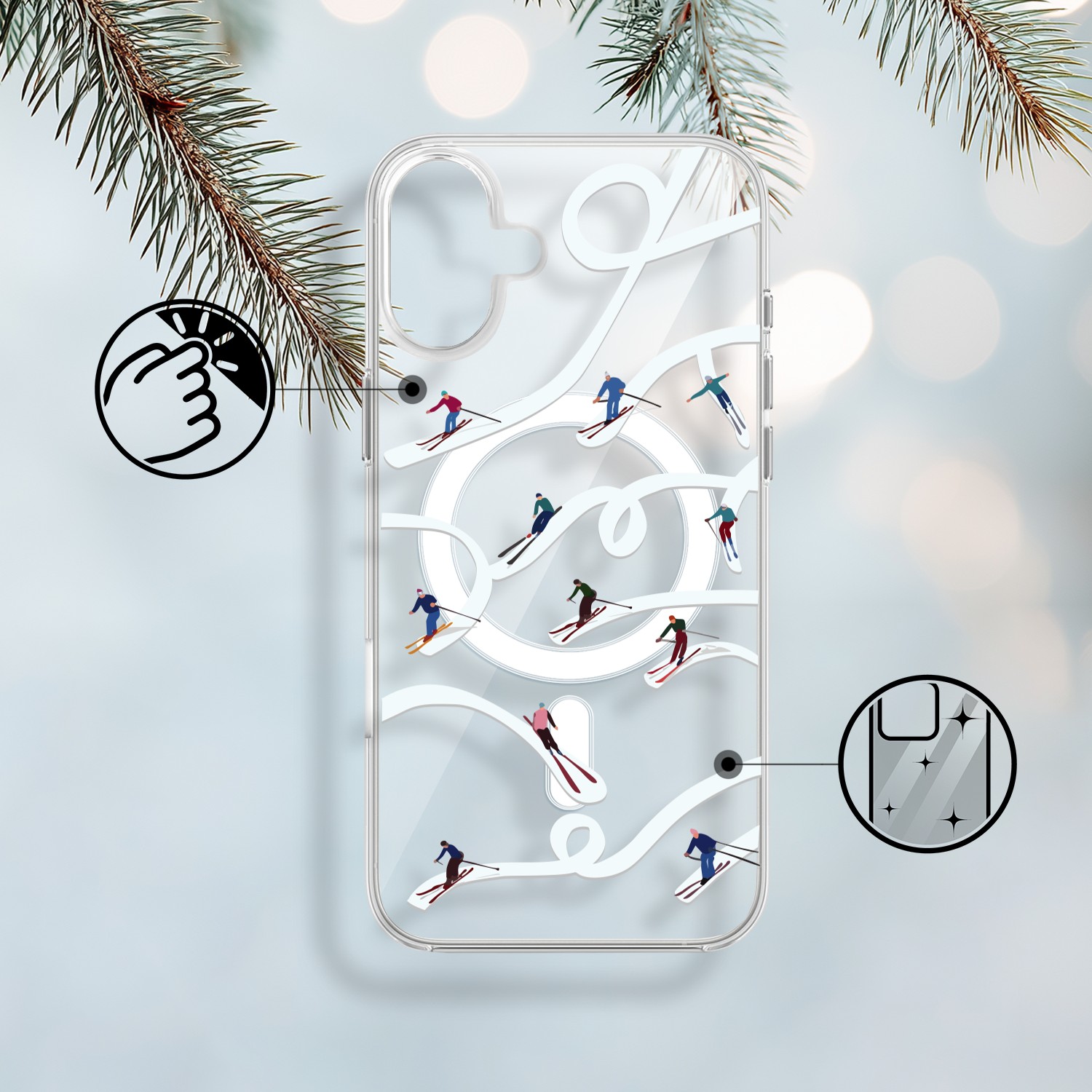 Etui do iPhone 17 z MagSafe, Zimowa Magia, Narciarskie witraże, przeźroczyste 17-1