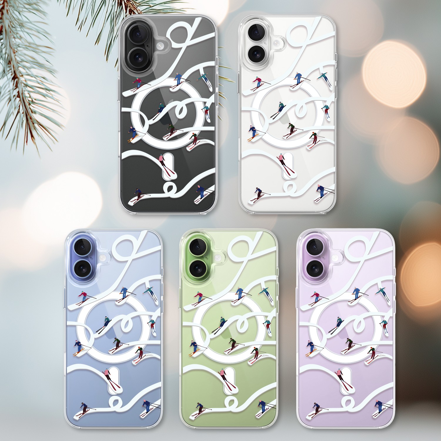 Etui do iPhone 17 z MagSafe, Zimowa Magia, Narciarskie witraże, przeźroczyste 17-2