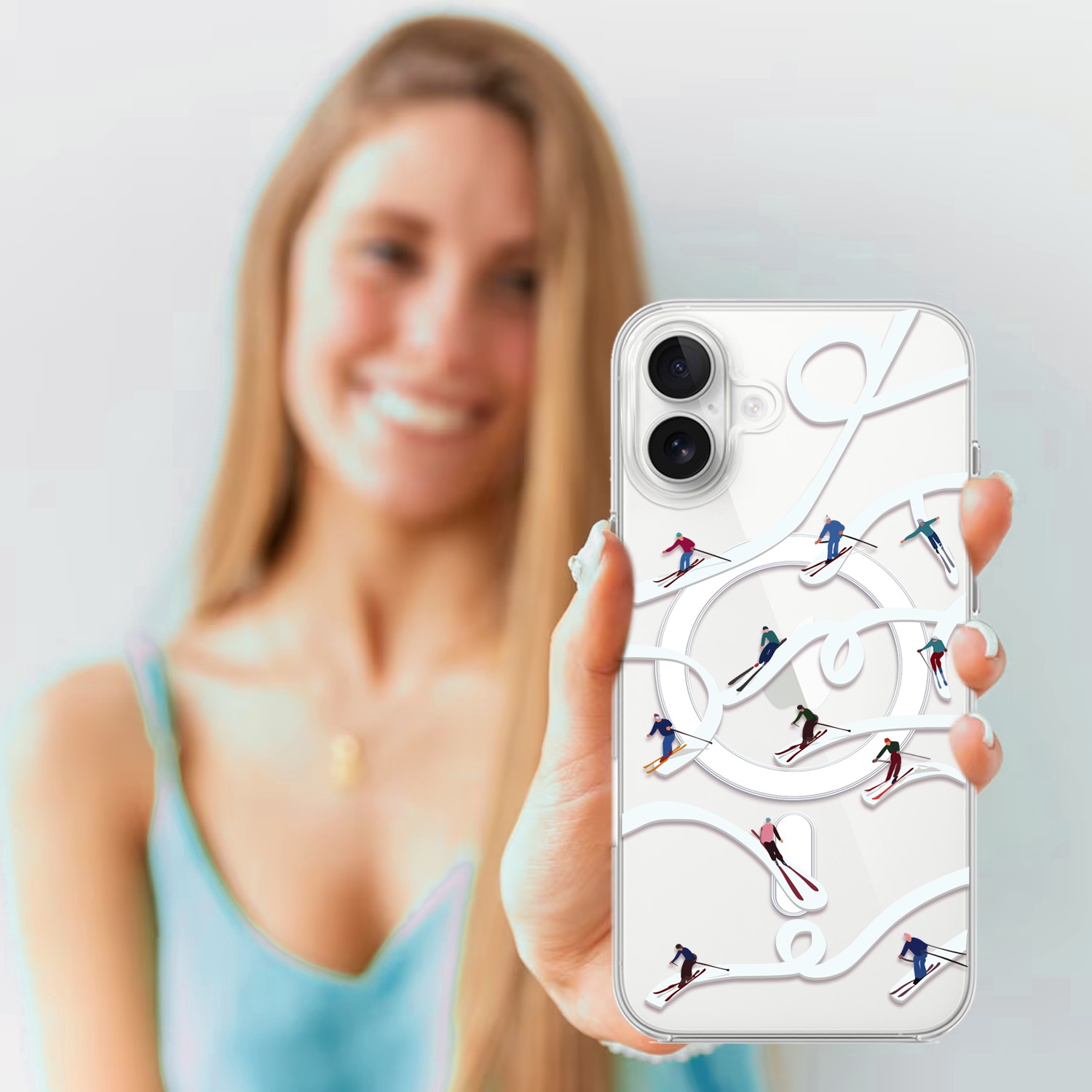 Etui do iPhone 17 z MagSafe, Zimowa Magia, Narciarskie witraże, przeźroczyste 17-4