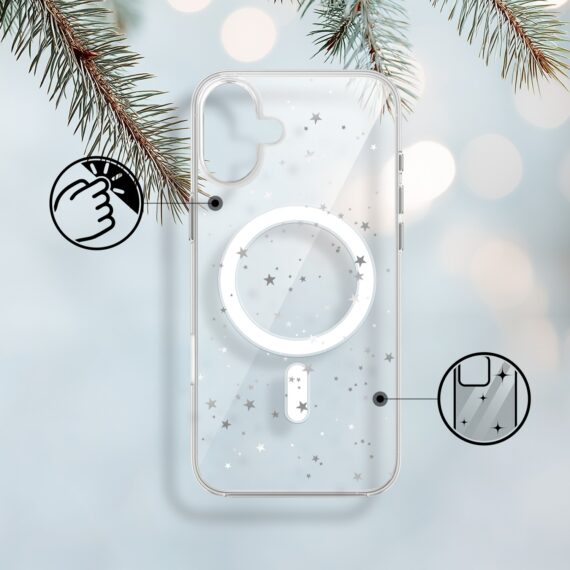 Etui do iPhone 17 z MagSafe, Zimowa Magia, Szampańskie gwiazdki, przeźroczyste 17-1
