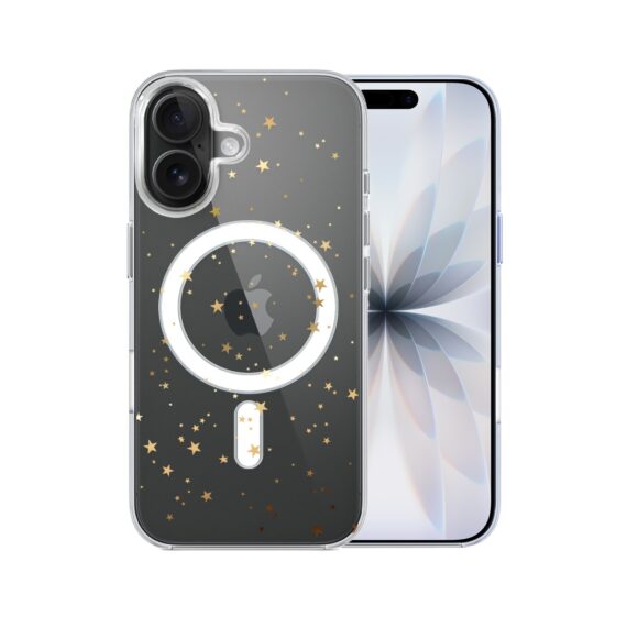 Etui do iPhone 17 z MagSafe, Zimowa Magia, Złote gwiazdki, przeźroczyste 17