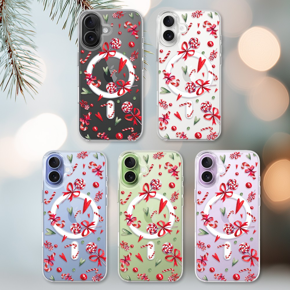 Etui do iPhone 17 z MagSafe, cukierki świąteczne, przeźroczyste2