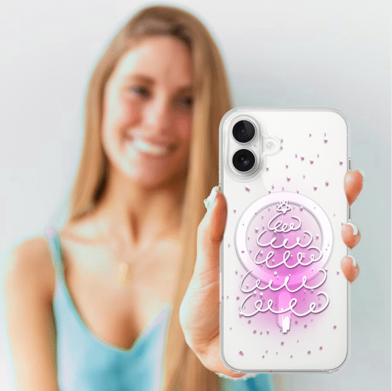 Etui do iPhone 17 z MagSafe, malowana choinka na różowym świetle, przeźroczyste4