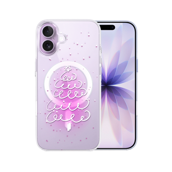 Etui do iPhone 17 z MagSafe, malowana choinka na różowym świetle, przeźroczyste5