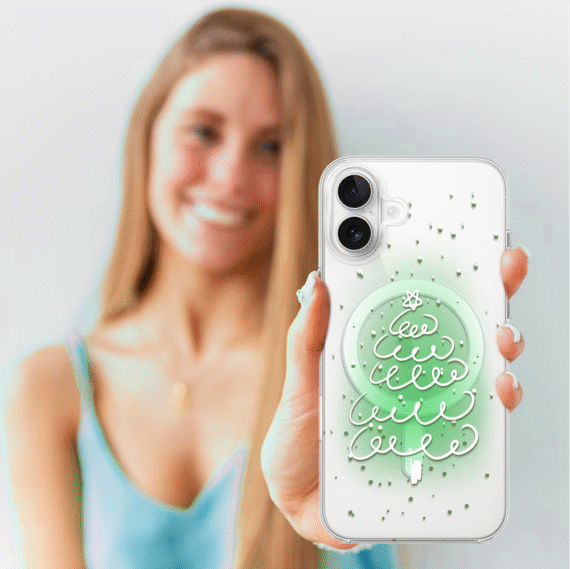 Etui do iPhone 17 z MagSafe, malowana choinka na zielonym świetle, przeźroczyste4