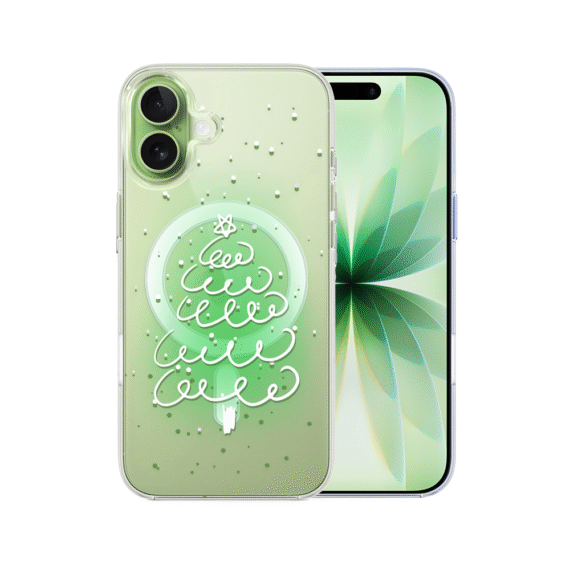 Etui do iPhone 17 z MagSafe, malowana choinka na zielonym świetle, przeźroczyste5